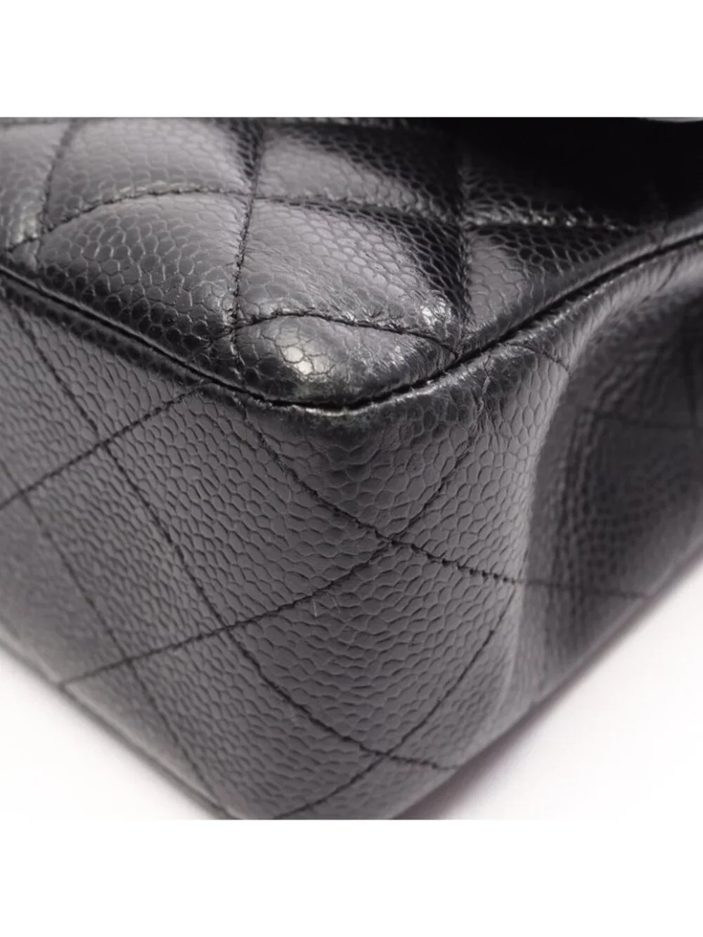 Chanel Shoulder Bag Quilted Double Flap Black Caviar Leather Chain